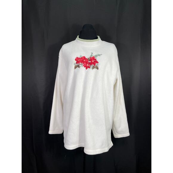 Vintage Fleece Croft & Barrow Christmas Sweatshirt Poinsettias, Pinecones - Picture 1 of 7